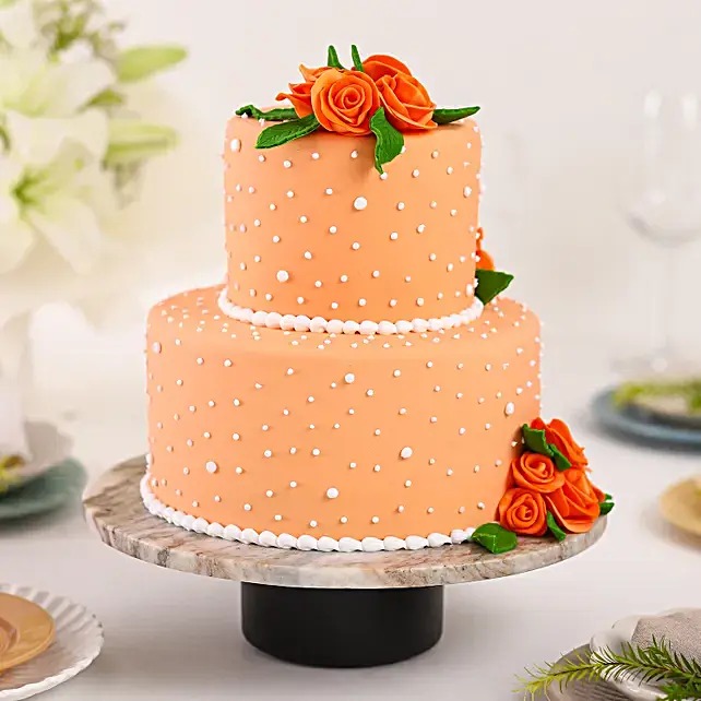 Peach Roses Truffle 2 Tier Cake